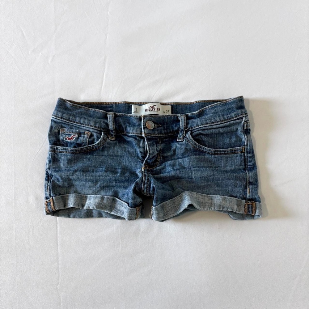 Hollister Low Rise Denim Mini Shorts Womens 1 Blue Y2K Micro Denim